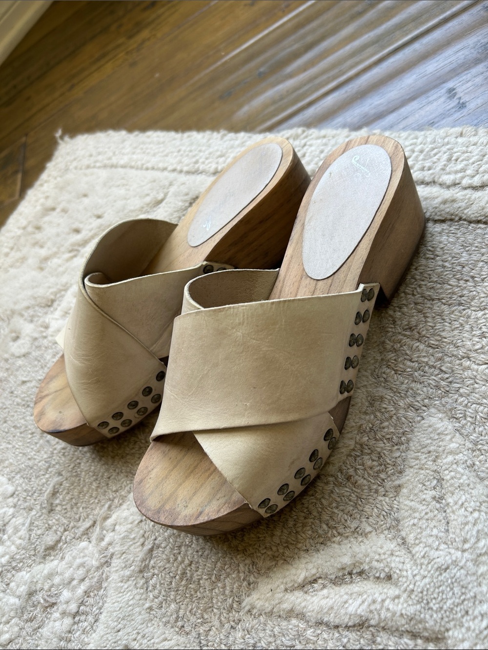 Free People Tan Leather Wrap Mules